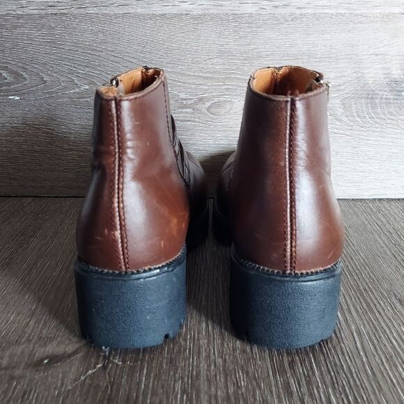 Double H Chunky Heel Platform Brown Leather Ankle Boot Size 7 - Picture 4 of 12